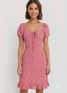 Chic Pink Floral Puff Sleeve Dress