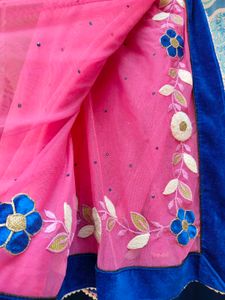 Pink Net Saree with Floral Embroidery