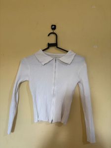 Ribbed Zip-Up Collared Top