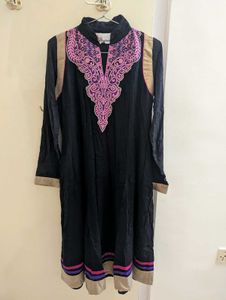 Beautiful Black Kurta with Pink Embroidery