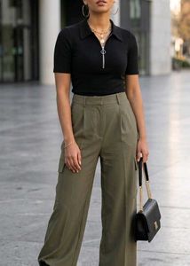 Women's Ribbed Half-Zip Collar Crop Top