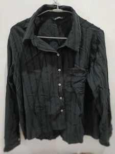 Black Textured Button-Up Shirt