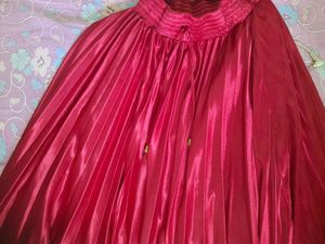 Red Glossy Pleated Skirt