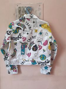 White Printed Denim Jacket