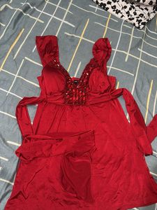 red embedded mini dress