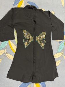 Elegant Black Kurta with Butterfly Embellishment