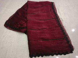 Elegant Maroon Saree with Black  hand work
