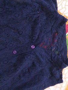 Navy Blue Lace Button-Up Tunic