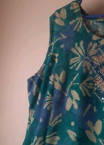 Flowy Leaf Print Real Mirror Work Onepiece