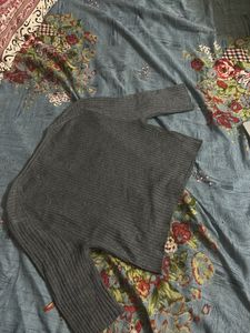 Grey Ribbed V-Neck Top