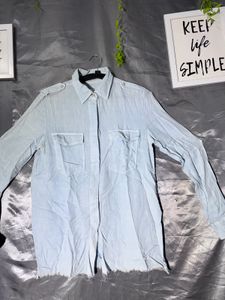 ZARA Light Blue Casual Long Sleeve Shirt