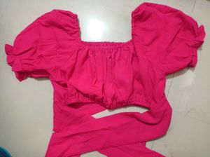 Hot Pink Puff Sleeve Lace Top