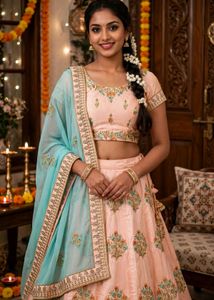 Beautiful Peach Lehenga Choli Set