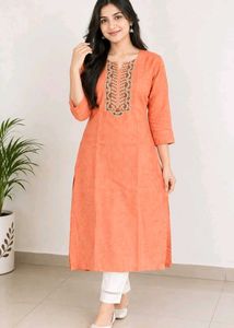 Stylish Peach Embroidered Kurta Set