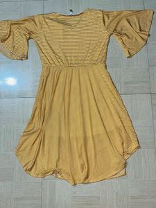Chic Yellow Striped Flared Dress