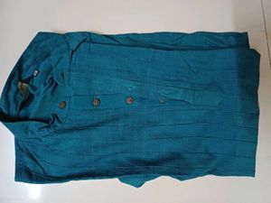 Men's sea Green And yellow Cotton Kurta