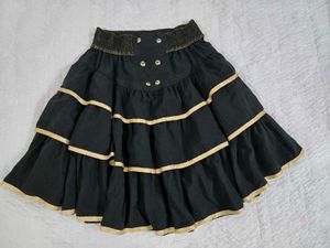 Black Tiered Skirt with Gold Trim waist 30