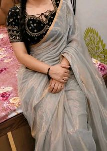 Elegant Grey Saree with Black Blouse