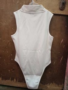 Shein Sleeveless Ribbed Leotard Top With Zip