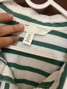 Green Striped Button-Up Shirt