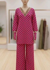 dark Pink Polka Dot Kurta Set with Pants
