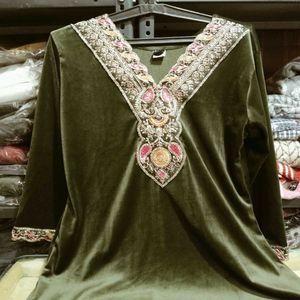 V Neck Embroidery Work Kurti Set