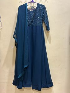 Teal Colour Festive Wear Long Kurta&amp;Dupatta Size L