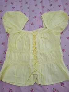 Yellow Puff Sleeve Smocked Top