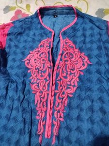 Beautiful Blue &amp; Pink Embroidered Kurta