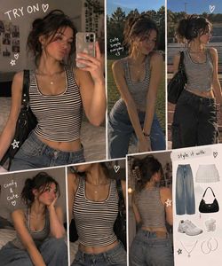 y2k Striped Sleeveless Tank Top