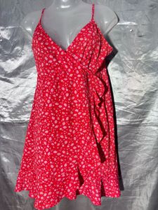 Red Floral Wrap Dress