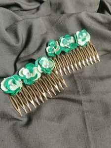 Green Flower Hair Combs