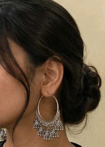 Oxidized Silver Jhumka Hoop Earrings and tulip cla