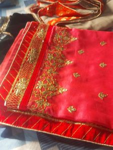 Beautiful Pink Saree with Gold Embroidery