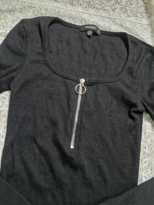 Black Zip Front Bodysuit