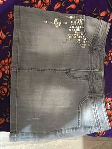 Sparkling Grey Denim Mini Skirt