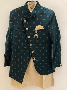 Boys 3 Piece Sherwani Green And Golden