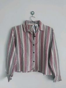 Striped Cropped Button-Up Shirt