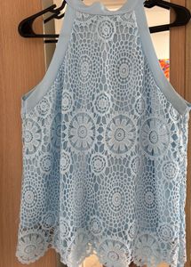 Chic Blue Crochet Halter Top