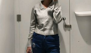 Grey Collared Knit Sweater