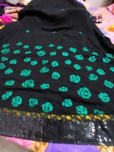 Black long dress with Teal Rose Print