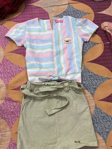 Striped Top & Khaki Skirt Set