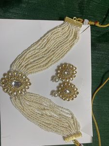 Pearl Choker Necklace with Earrings Set