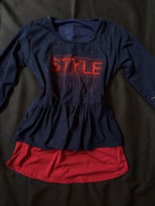 Girls' Navy Blue Peplum Top with Red Skirt