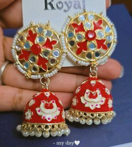sale_Red Meenakari Jhumka Earrings