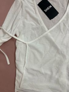 SHEIN White Wrap Long Sleeve Top
