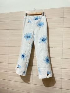 White Floral Wide Leg Pants