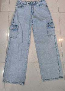 Light Blue Cargo Wide Leg Jeans