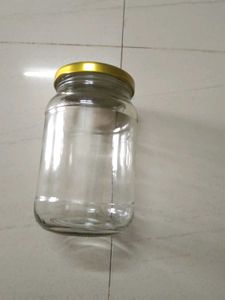 Set of 2 Glass Jars with Gold Lids