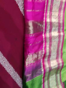 silk saree beautiful green colour magenta border